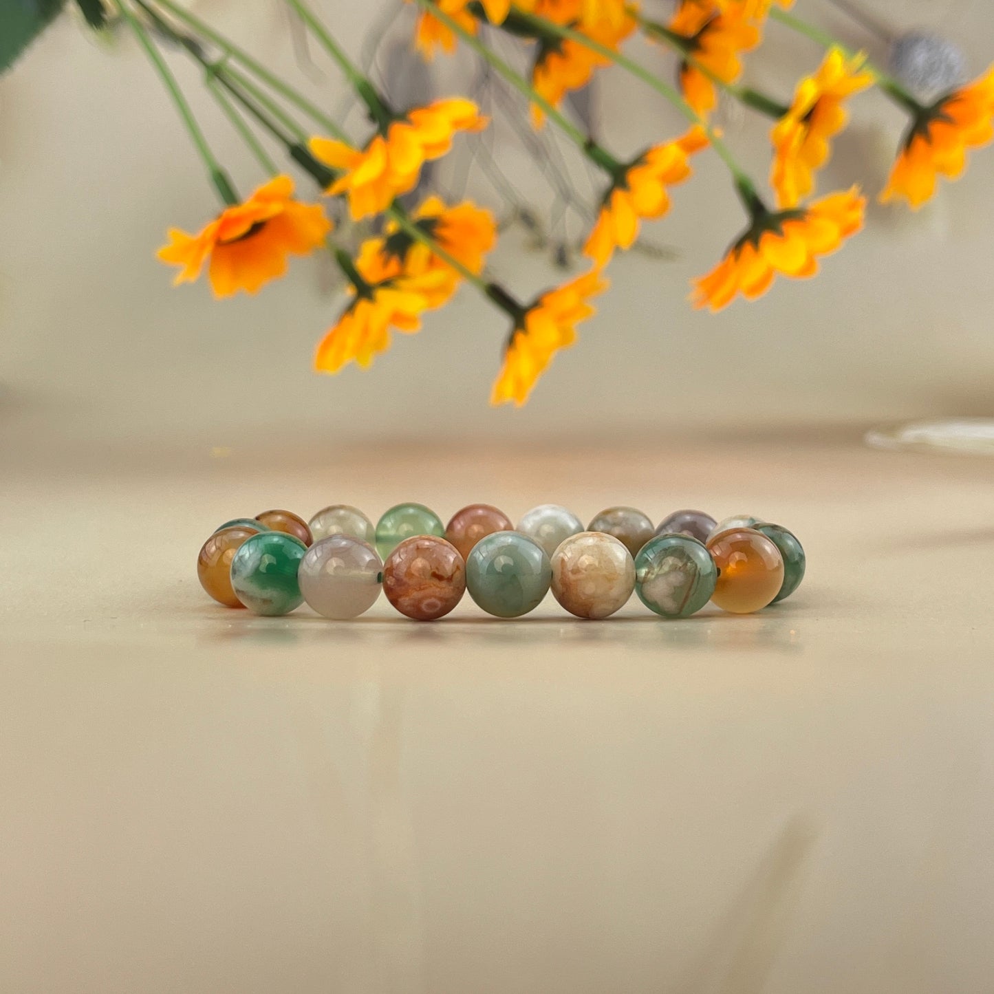 6/8/10mm Color Flower Agate Crystal Bracelets Handmade Healing Crystal Crafts