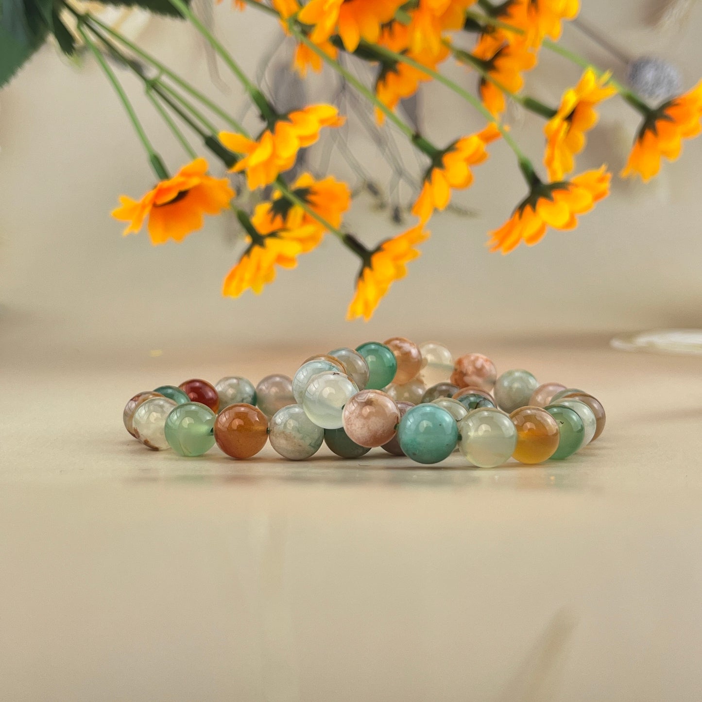 6/8/10mm Color Flower Agate Crystal Bracelets Handmade Healing Crystal Crafts