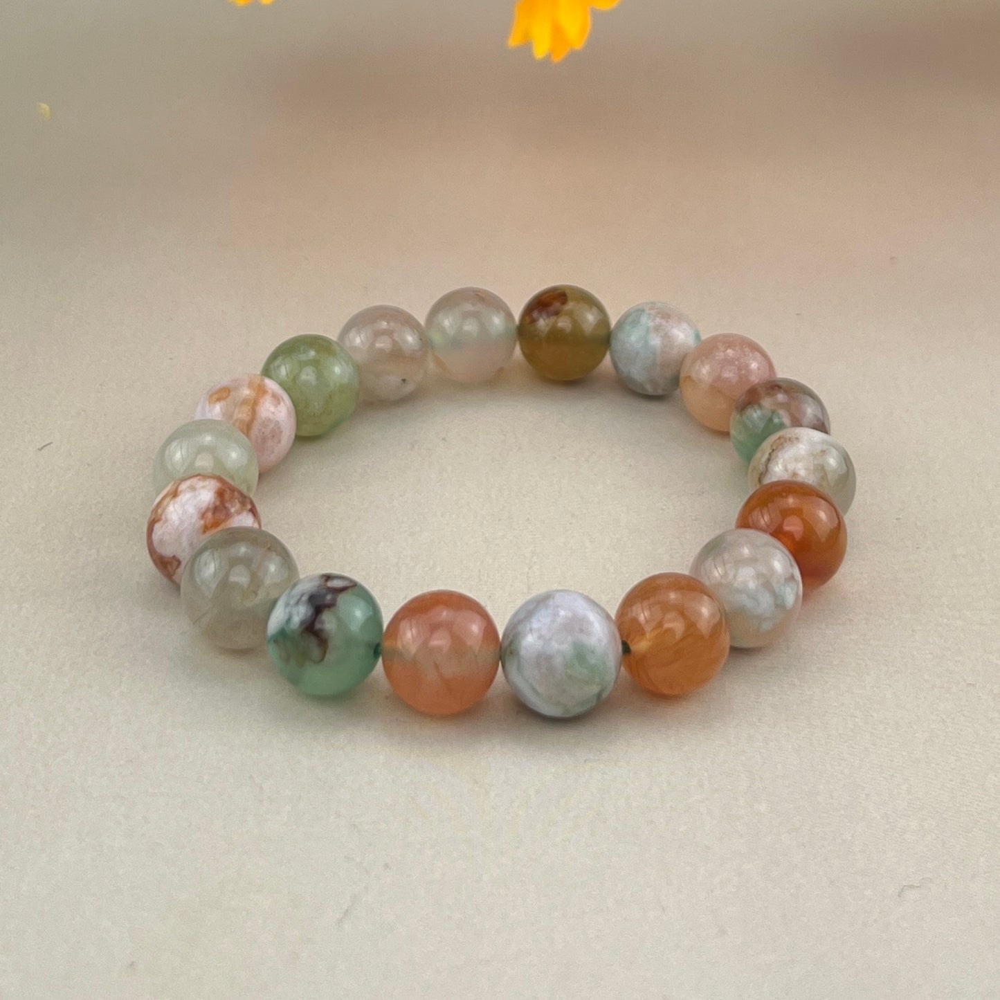 6/8/10mm Color Flower Agate Crystal Bracelets Handmade Healing Crystal Crafts