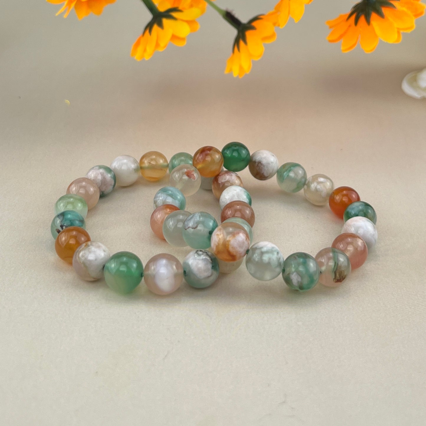 6/8/10mm Color Flower Agate Crystal Bracelets Handmade Healing Crystal Crafts